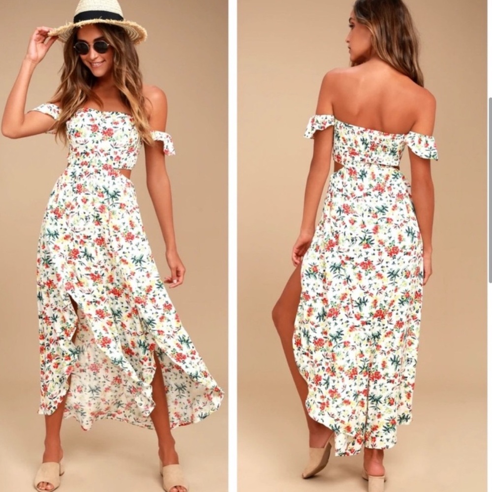 Lulu’s Lush Easy on the Eyes Floral Off-Shoulder Midi Dress XS